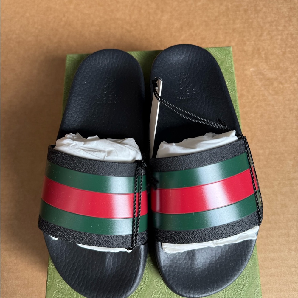 Gucci Kids Slide Sandals - Black, Green, Red Stripes